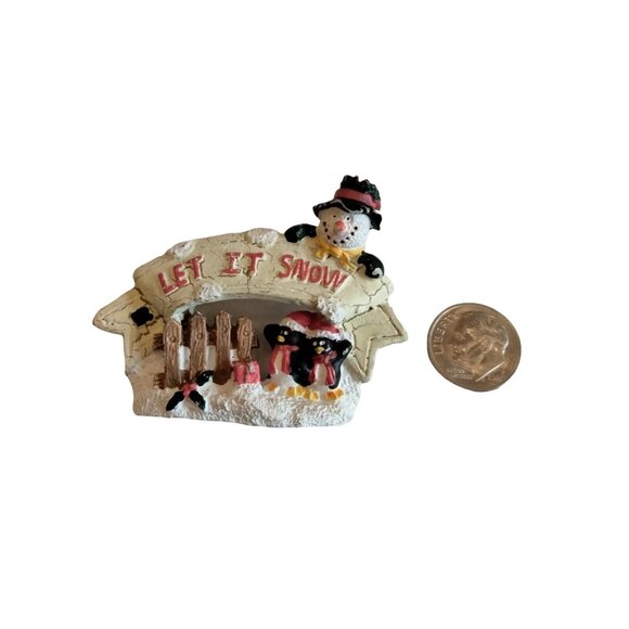 Let It Snow Snowman Penguin Brooch Pin Winter Pin Brooch - Picture 2 of 4